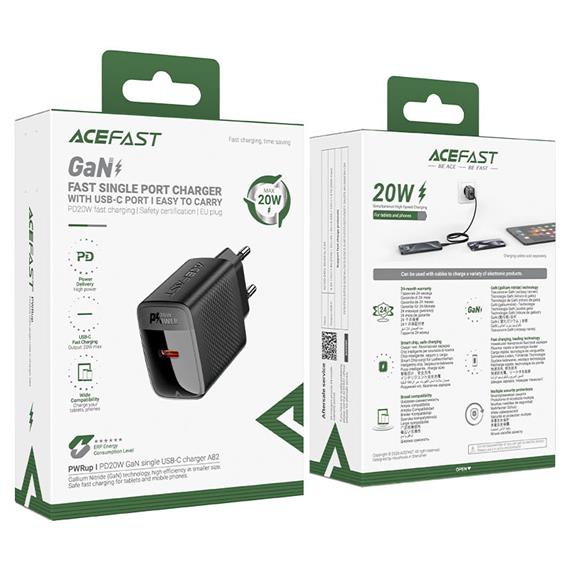 Cargador USB-C Acefast A82 PD20W GaN Negro