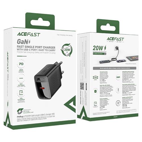 Cargador USB-C Acefast A82 PD20W GaN Negro