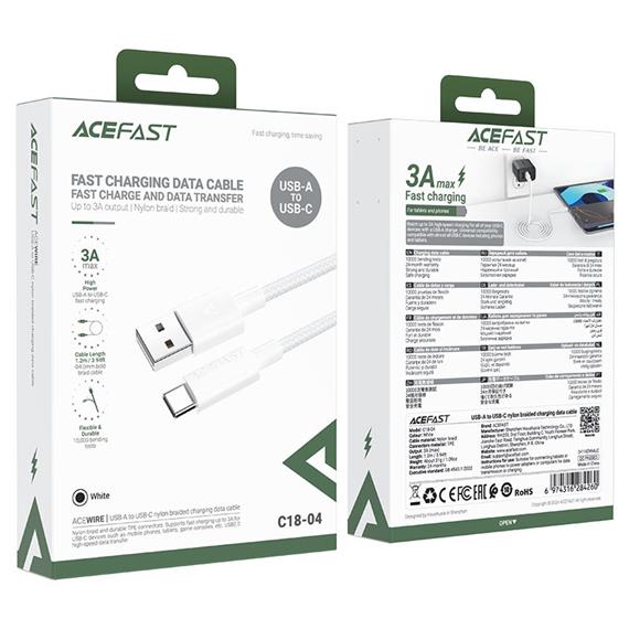 Cable USB-A a USB-C Acefast C18-04 1.2 Metros Reforzado Blanco