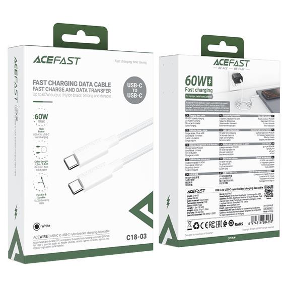 Cable USB-C a USB-C Acefast C18-03 1.2 Metros Reforzado Blanco