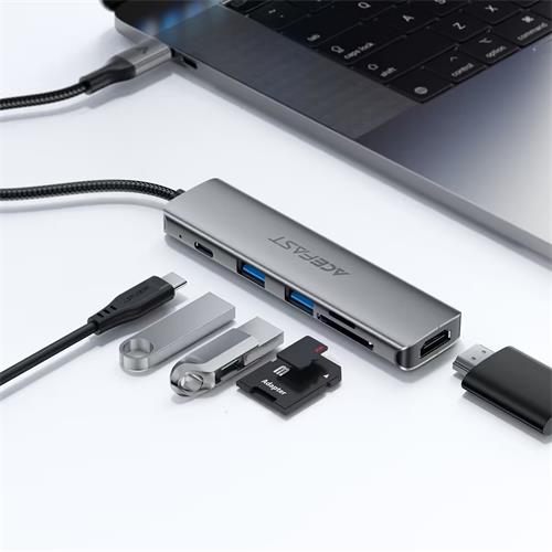 Acefast J18 Hub USB-C 6-1 con 2x USB-A, 1x USB-C, HDMI, Lector SD/Micro