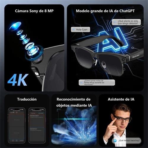 Blackview BV200 Gafas Inteligentes con IA y Cámara Lentes Fotocromaticas