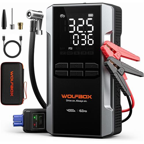 Wolfbox MegaVolt 24 Arrancador 12V 4.000 Amp y Compresor de Aire 165psi