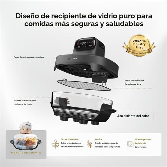 Dreame Tasti Freidora de Aire de Vidrio con 2.5L y 4.5 L 1500 W Gris