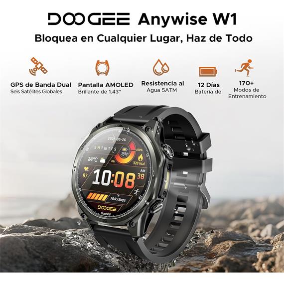 Doogee Anywise W1 Plata 1,43" AMOLED GPS Dual Llamadas Bluetooth +178 deportes