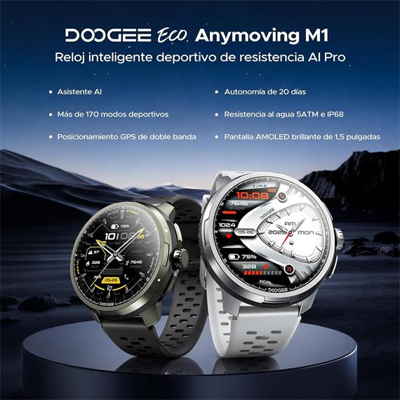 Doogee Anymoving M1 Gris 1,5" AMOLED GPS Dual Bluetooth +170 deportes