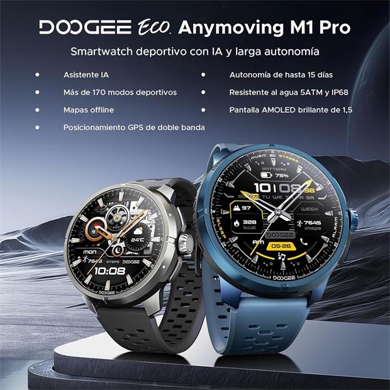 Doogee Anymoving M1 Pro Negro 1,5" AMOLED GPS Dual Bluetooth +170 deportes