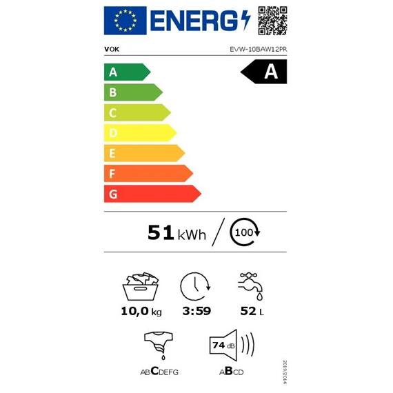 Vok EVW-10BAW12PR Lavadora 10 Kg 1200 RPM Inv Display EF.A