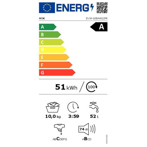 Vok EVW-10BAW12PR Lavadora 10 Kg 1200 RPM Inv Display EF.A