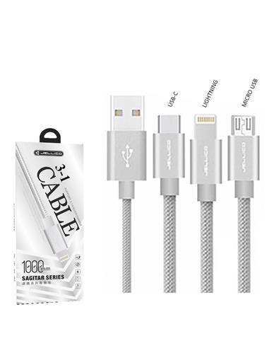 JELLICO CABLE LIGHTNING/MICRO USB/USB-C PLATA (GS-13)