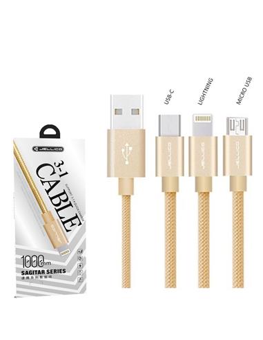 JELLICO CABLE LIGHTNING/MICRO USB/USB-C DORADO (GS-13)