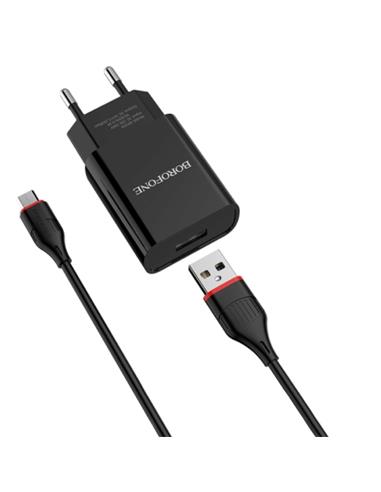 Cargador USB 2.1Amp + Cable USB a Micro BOROFONE BA20A Negro