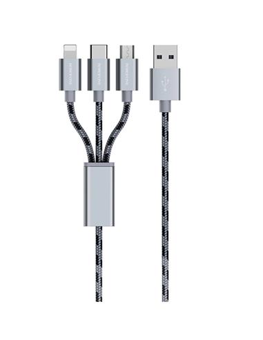 BOROFONE BX24 3 IN 1 LIGHTNING/MICRO USB/USB-C CABLE METAL GRIS