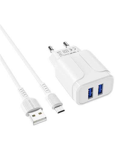 Cargador USB 2.4Amp + Cable USB a Micro Borofone BA37A Blanco