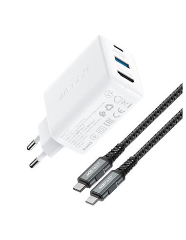 Cargador USB-C- USB y HDMI 65W+ Cable USB-C Acefast A17 Blanco