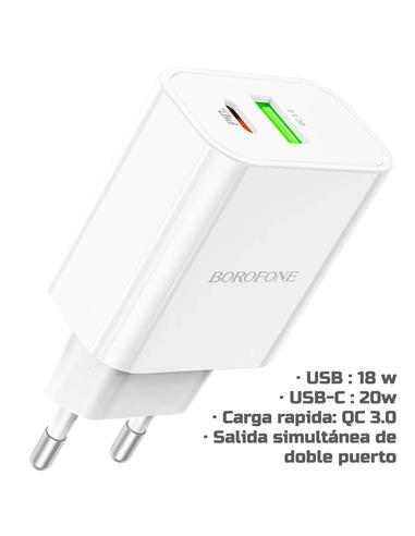 Cargador USB-C y USB 20W Borofone BA55A Blanco