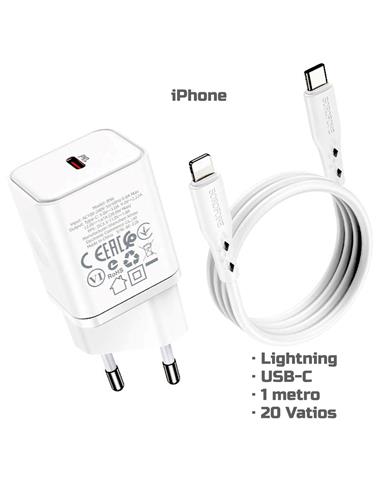 Cargador USB-C 20W+ Cable USB-C a Lightning Borofone BN6 Blanco