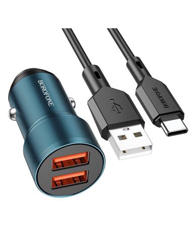 Cargador Coche USB 12v-24v 2.4Amp+ Cable USB-C Borofone BZ19