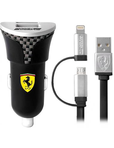 Cargador Coche USB 12-24v 2.4Amp + Lightning Ferrari FEBCCCBUNBK Negro
