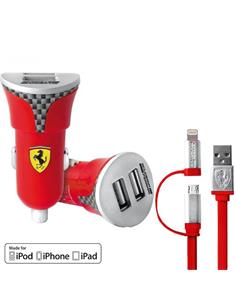 Cargador Coche USB 12-24v 2.4Amp + Lightning Ferrari FEBCCCBUNRE Rojo