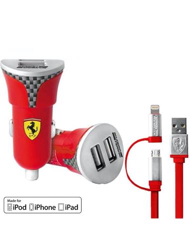 Cargador Coche USB 12-24v 2.4Amp + Lightning Ferrari FEBCCCBUNRE Rojo